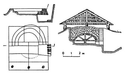Русская известково-обжигательная печь XI в., воспроизводящая византийские печи того же времени