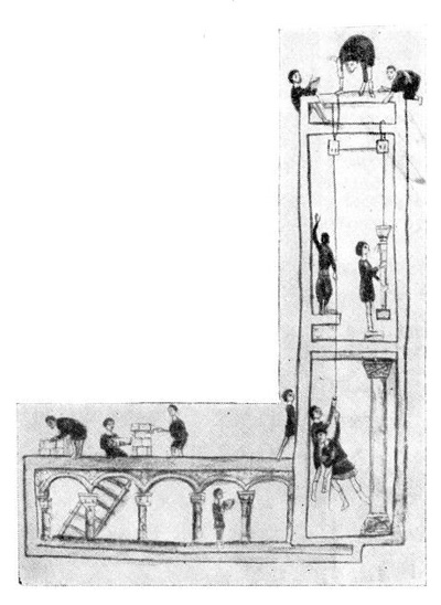 Строительные леса, изображенные в Псалтири IX в.