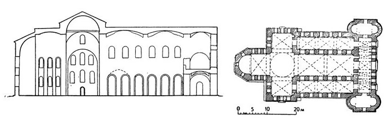 София. Собор Софии, VI в. План и разрез 