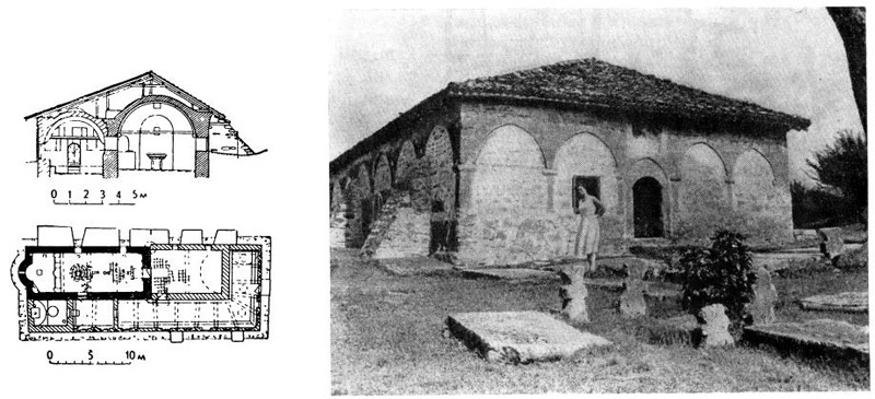 Село Арбанаси. Церковь Рождества Христова, начало XVII в. Общий вид, разрез, план