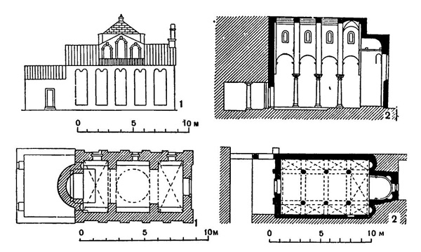 Прико близ Омиша. Церковь Петра, до 1074 г. (1); Трогир. Церковь Варвары, около 800 г. (2)