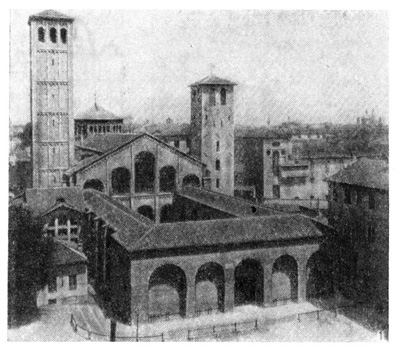 Милан. Церковь Сант Амброджо, IX в. Кампанила, Х в.